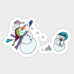 Snowmen having a snowball fight Sticker